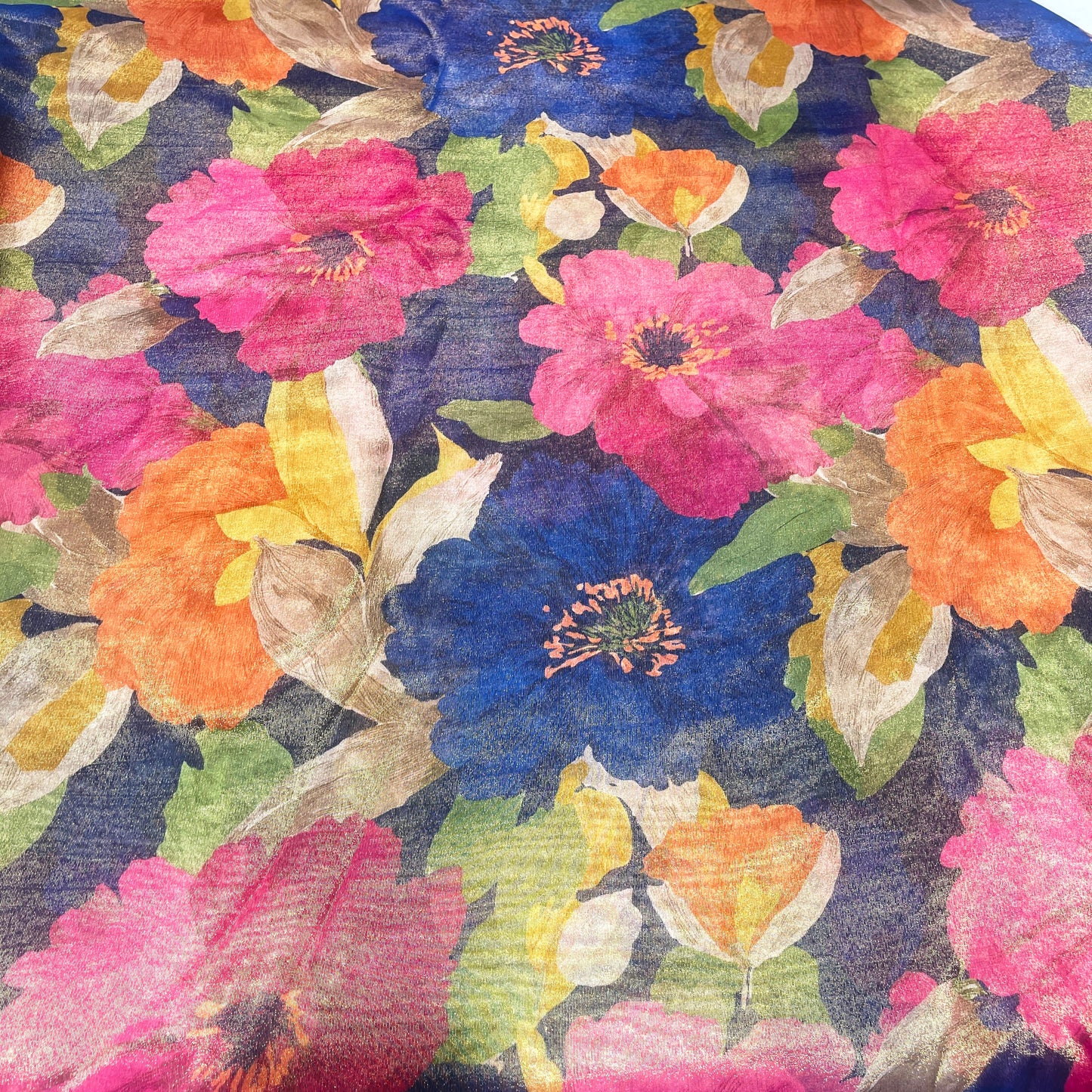 Royal Navy Floral Shimmer Tissue Fabric
