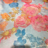 Pastel Bloom Shimmer Tissue Fabric – Multicolor Floral Metallic Print
