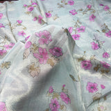 Mint Blossom Shimmer Tissue Fabric – Pink Floral Metallic Designer Fabric