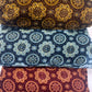 Traditional Ajrakh Inspired Circular Motif Printed Fabric (Brown, Indigo & Burgundy)