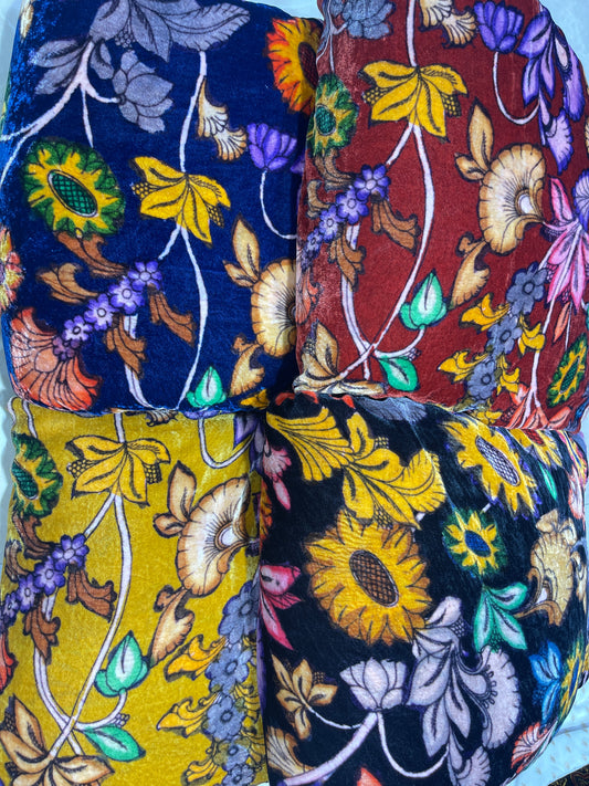 Mustard Yellow Multicolor Floral Velvet Fabric – Soft Designer Botanical Print Textile