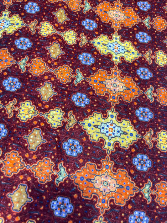 Maroon Ethnic Geometric Print Fabric – Multicolor Traditional Designer Textile