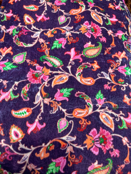 Deep Plum Purple Floral Velvet Fabric – Luxury Multicolor Botanical Designer Velvet