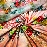 Peach Pink Floral Cotton Fabric with Printed Chiffon Overlay – Designer Fabric Combo