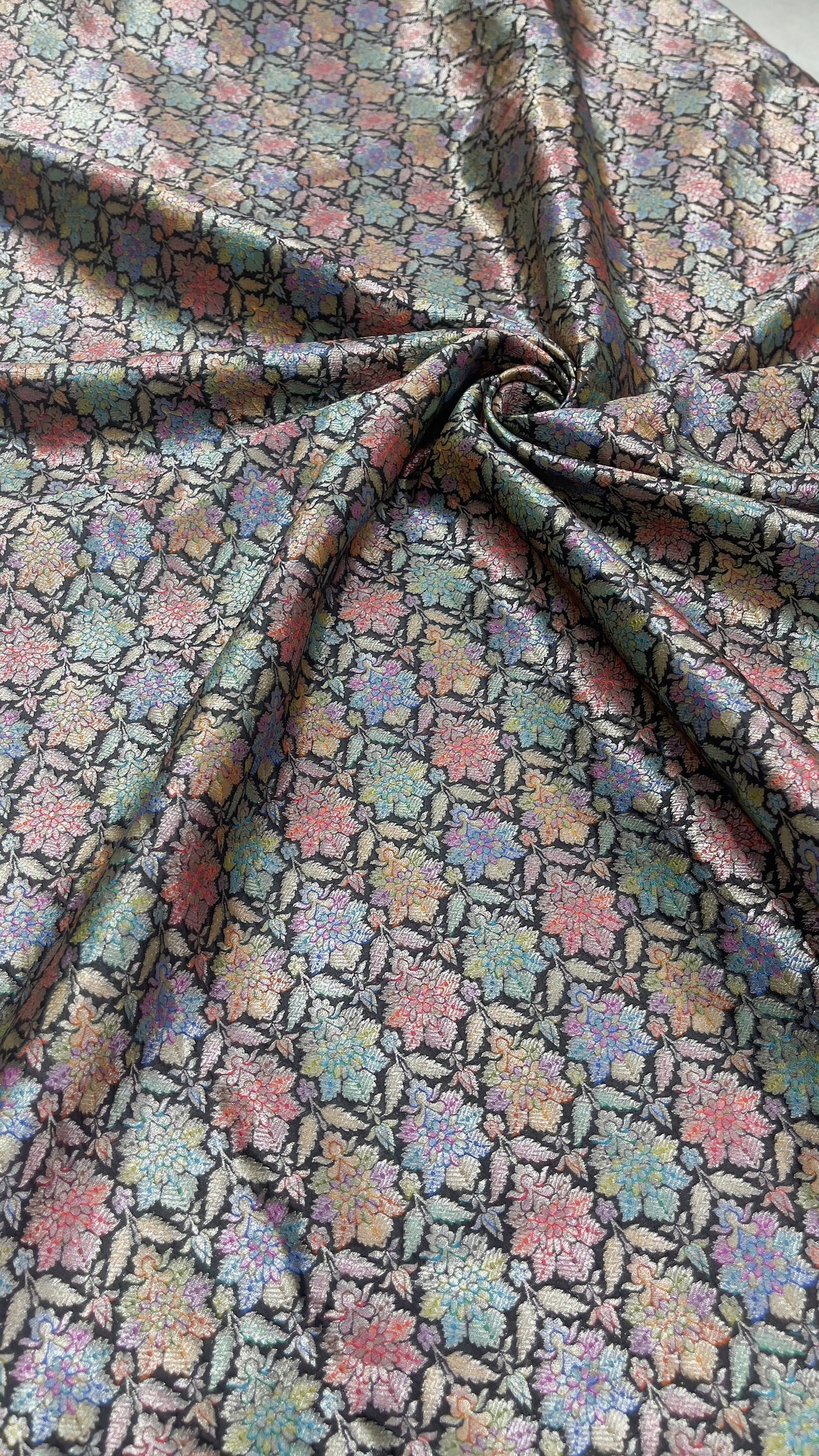 Pure Silk Multicolor Floral Brocade Fabric