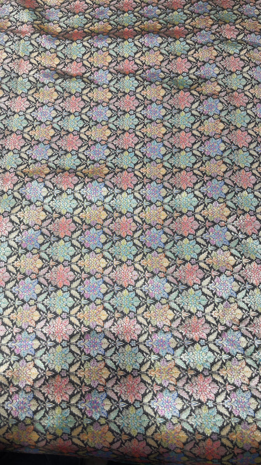 Pure Silk Multicolor Floral Brocade Fabric