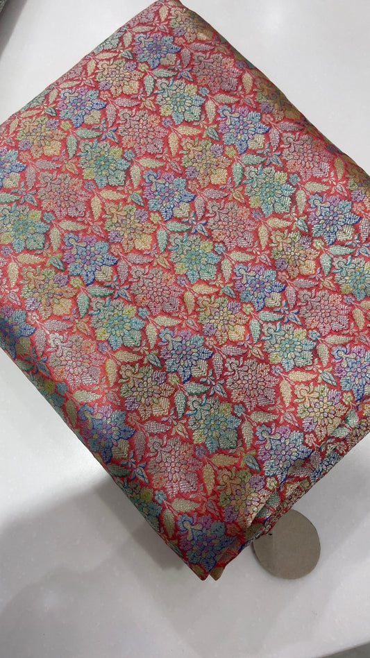 Pure Silk Multicolor Floral Brocade Fabric