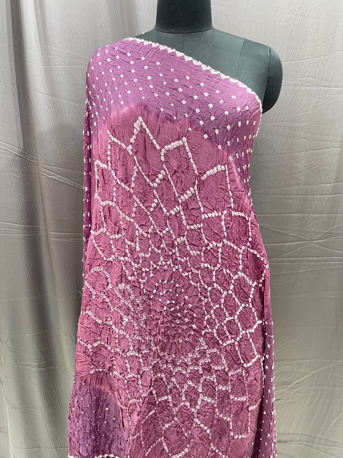 Pure Bandhani Dupatta – Mauve Purple with Gold Zari Border
