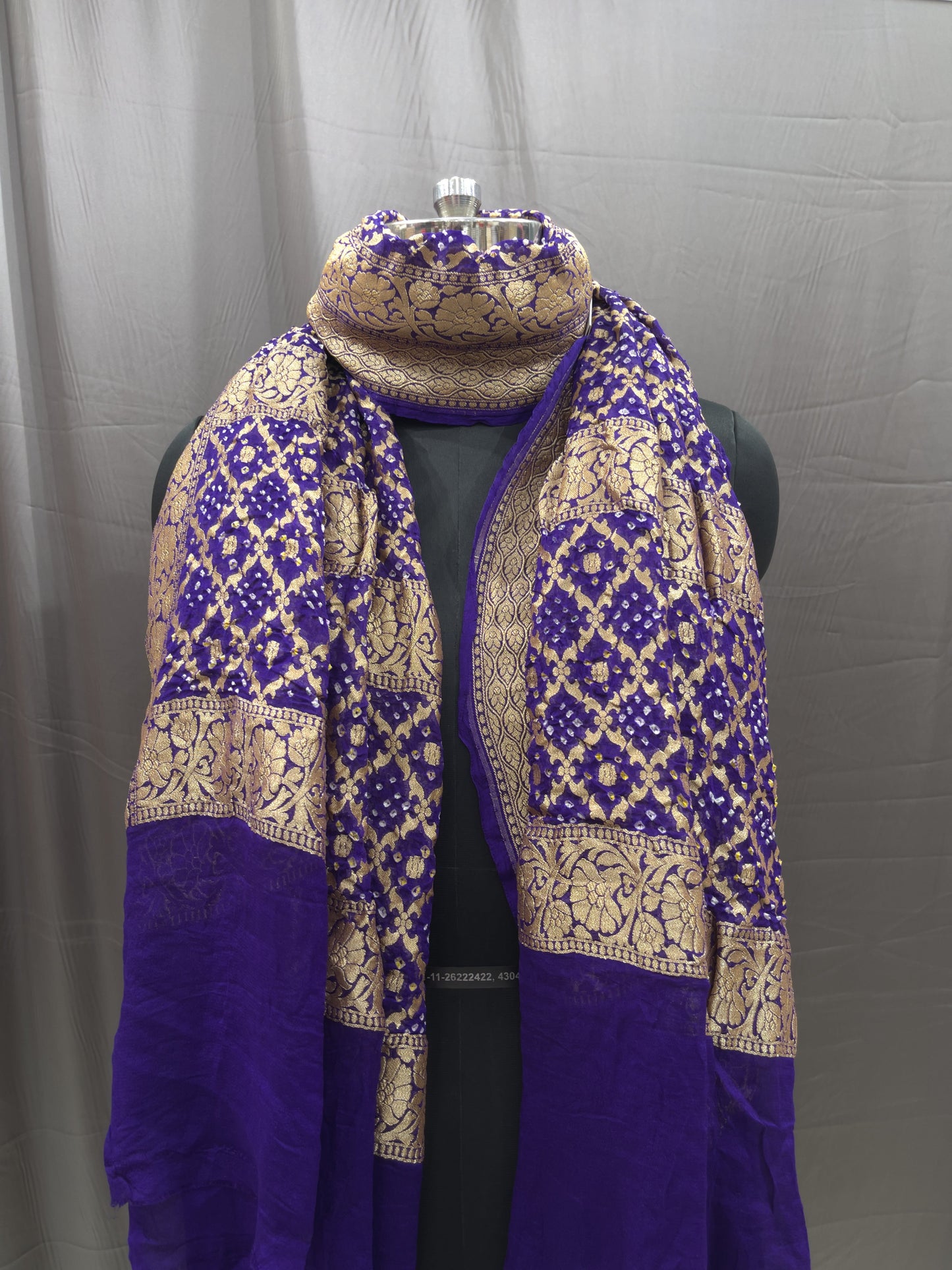 Pure Banarasi Dupatta in Royal Purple with Rich Gold Zari Border