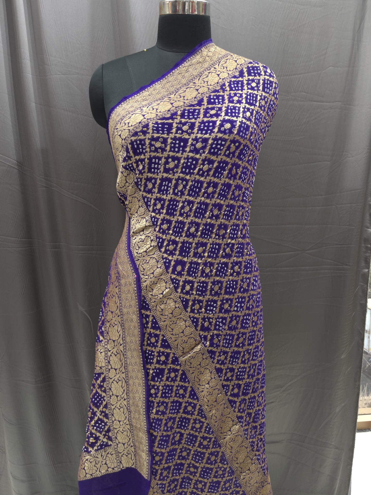 Pure Banarasi Dupatta in Royal Purple with Rich Gold Zari Border
