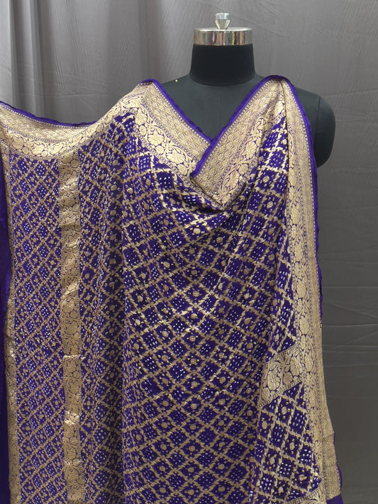 Pure Banarasi Dupatta in Royal Purple with Rich Gold Zari Border