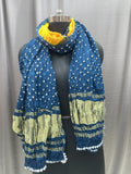 Pure Bandhani Dupatta in Indigo Blue & Mustard with Zari Border