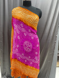 Pure Bandhani Dupatta in Orange & Pink with Traditional Tie-Dye Work and Zari Border