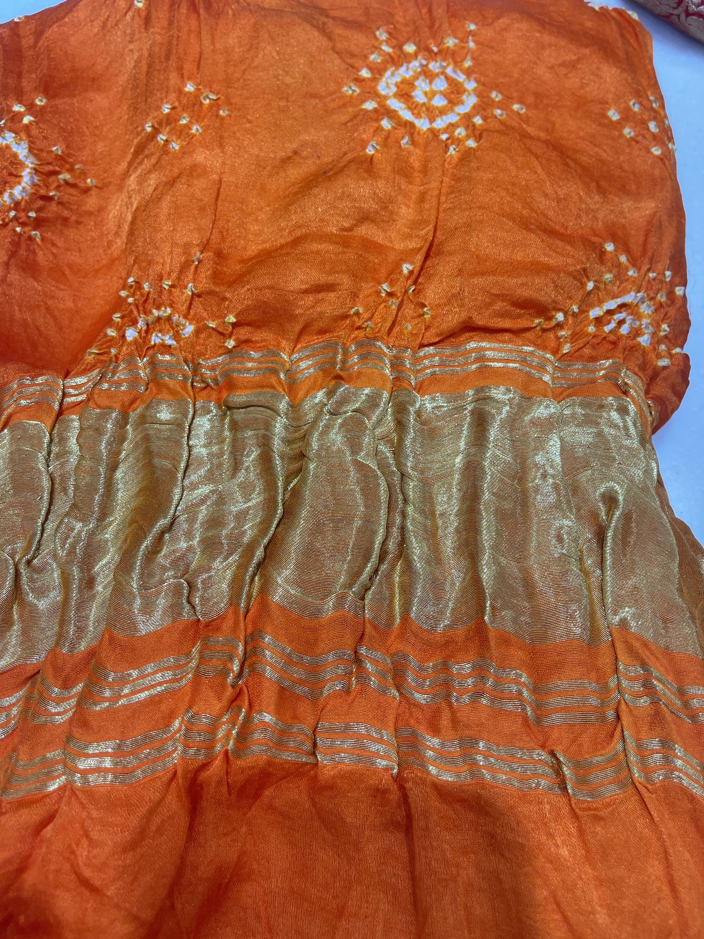 Pure Bandhani Dupatta in Orange & Pink with Traditional Tie-Dye Work and Zari Border