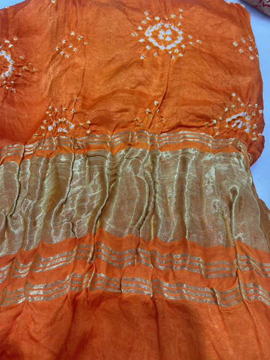 Pure Bandhani Dupatta in Orange & Pink with Traditional Tie-Dye Work and Zari Border