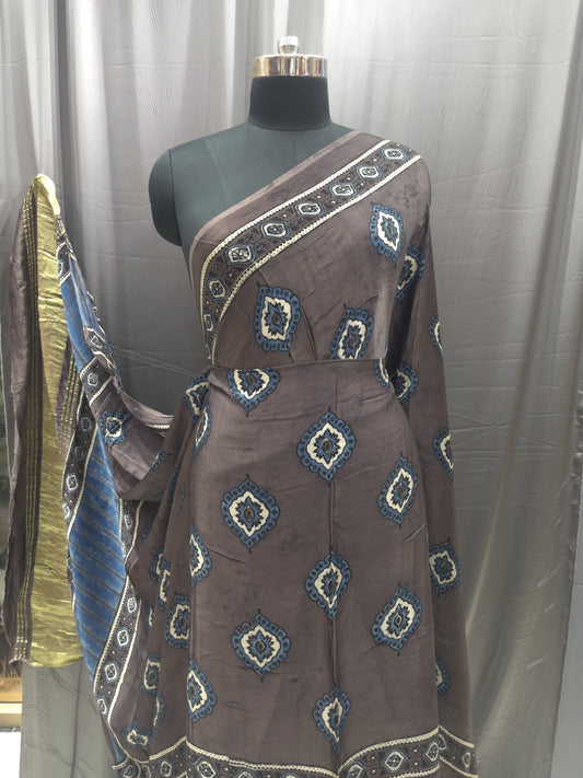 Printed Modal Satin Dupatta with Contrast Border & Subtle Sheen