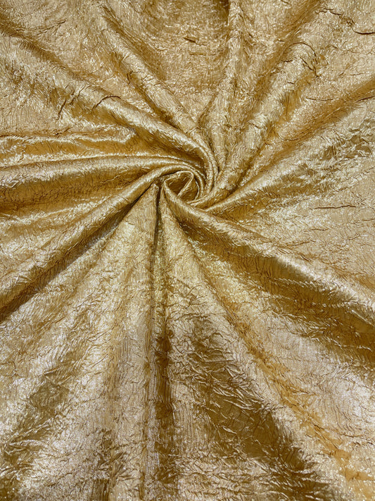 Luxury Imported Royal Gold Crushed Metallic Fabric – Premium Textured Designer Party Wear Material