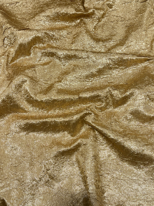 Luxury Imported Royal Gold Crushed Metallic Fabric – Premium Textured Designer Party Wear Material