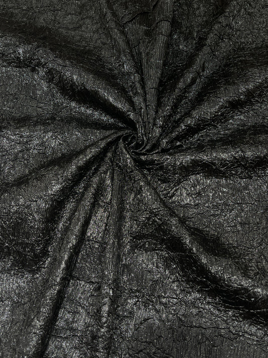 Luxury Imported Black Crushed Metallic Fabric – Premium Textured Party Wear & Designer Material