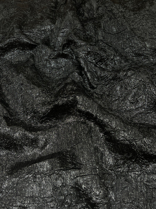 Luxury Imported Black Crushed Metallic Fabric – Premium Textured Party Wear & Designer Material