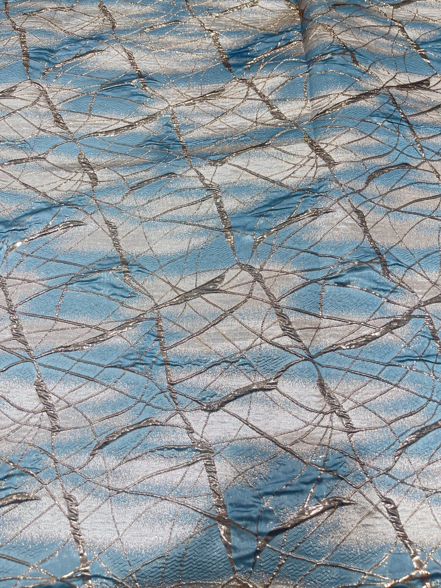Imported Sky Blue Metallic Abstract Jacquard Fabric