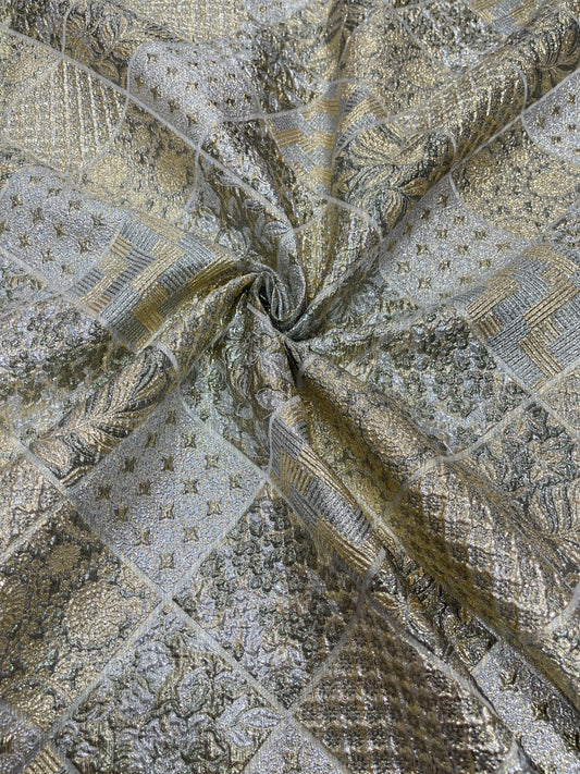 Imported Gold-Silver Patchwork Jacquard Fabric