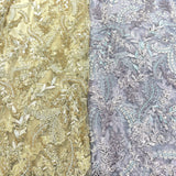 Luxury 3D Floral Sequin Embroidered Net Fabric – Silver, Champagne & Mint