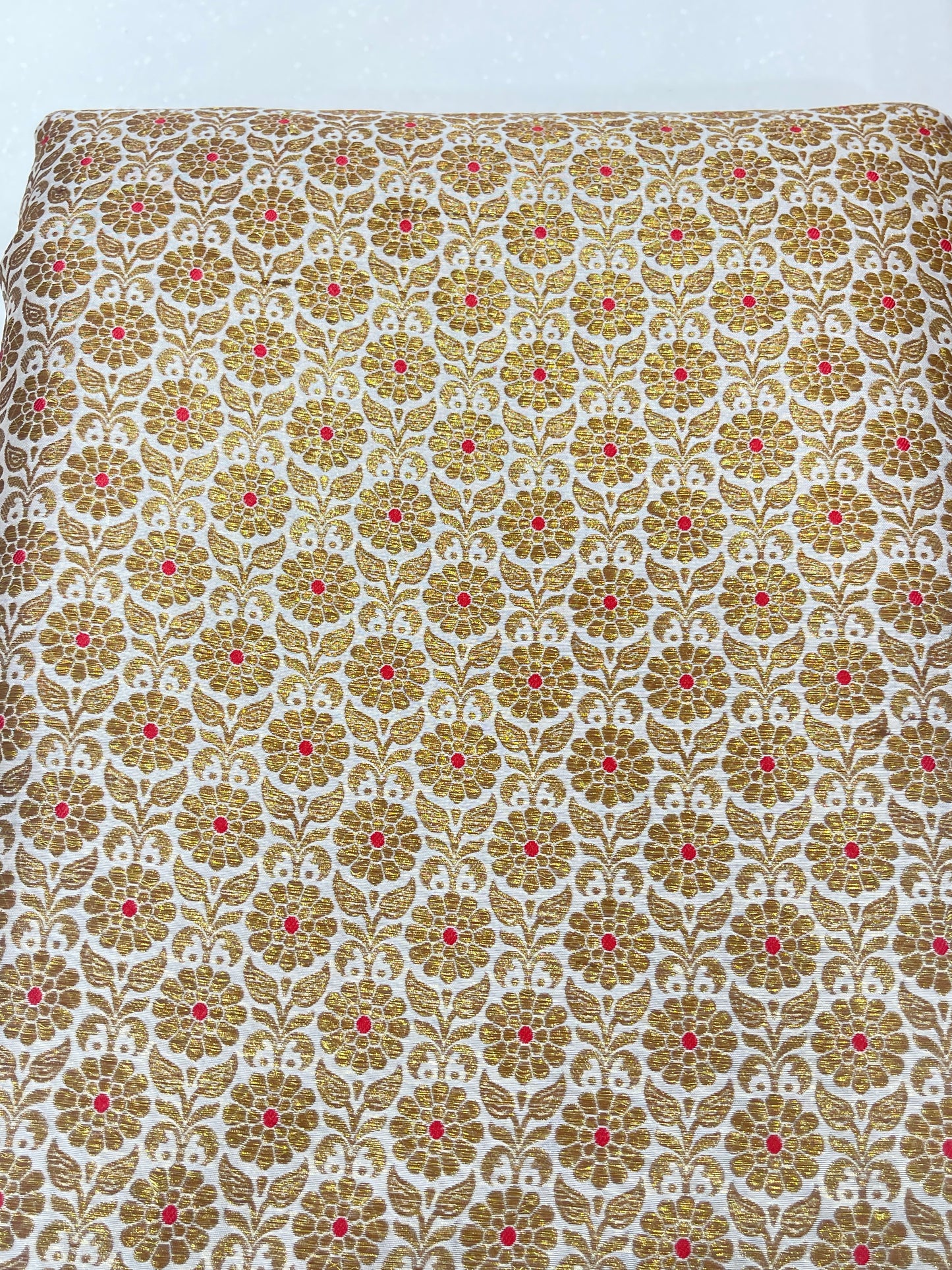 Pure Silk Brocade Fabric with Gold Zari Floral Motifs