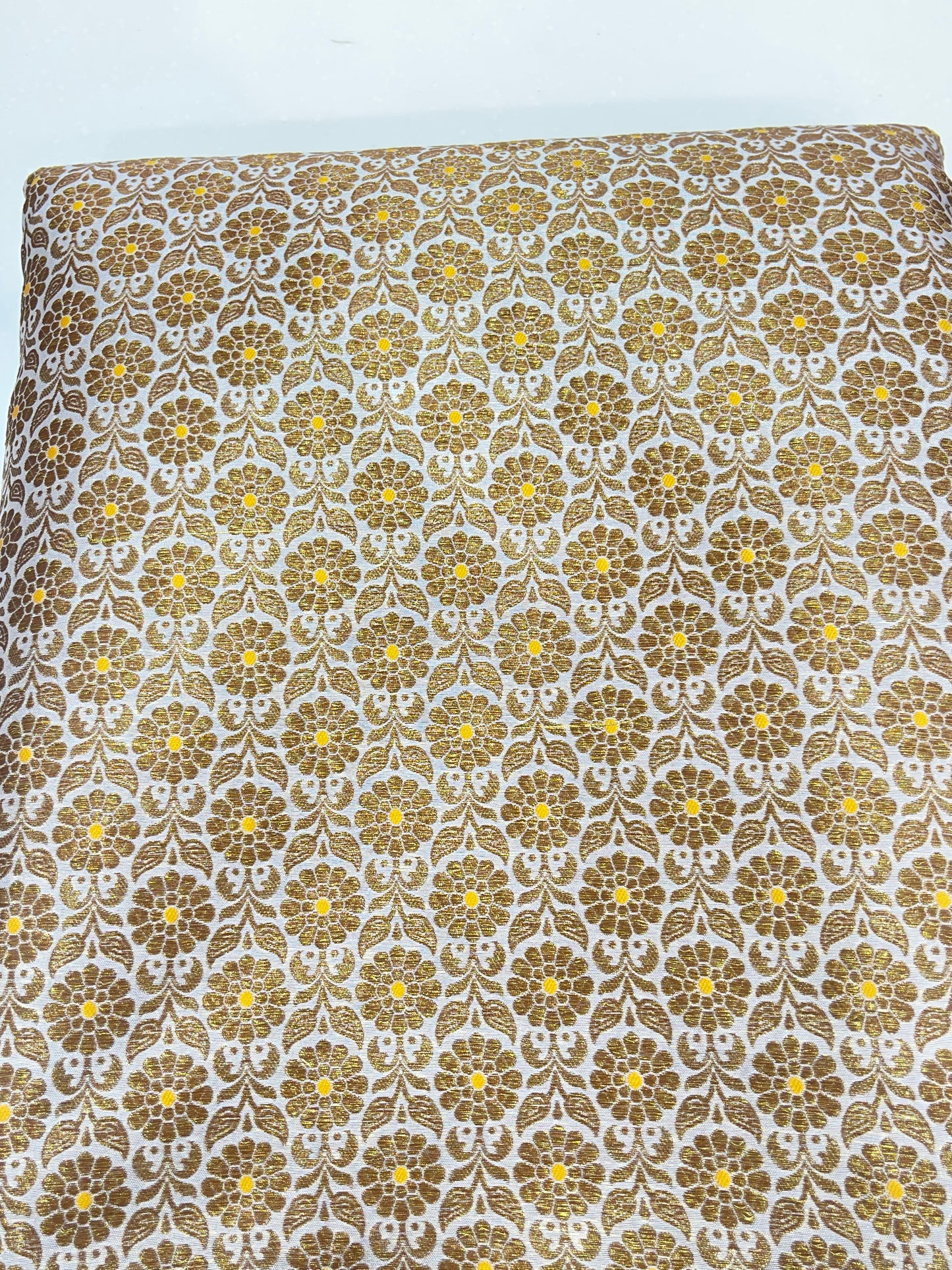 Pure Silk Brocade Fabric with Gold Zari Floral Motifs