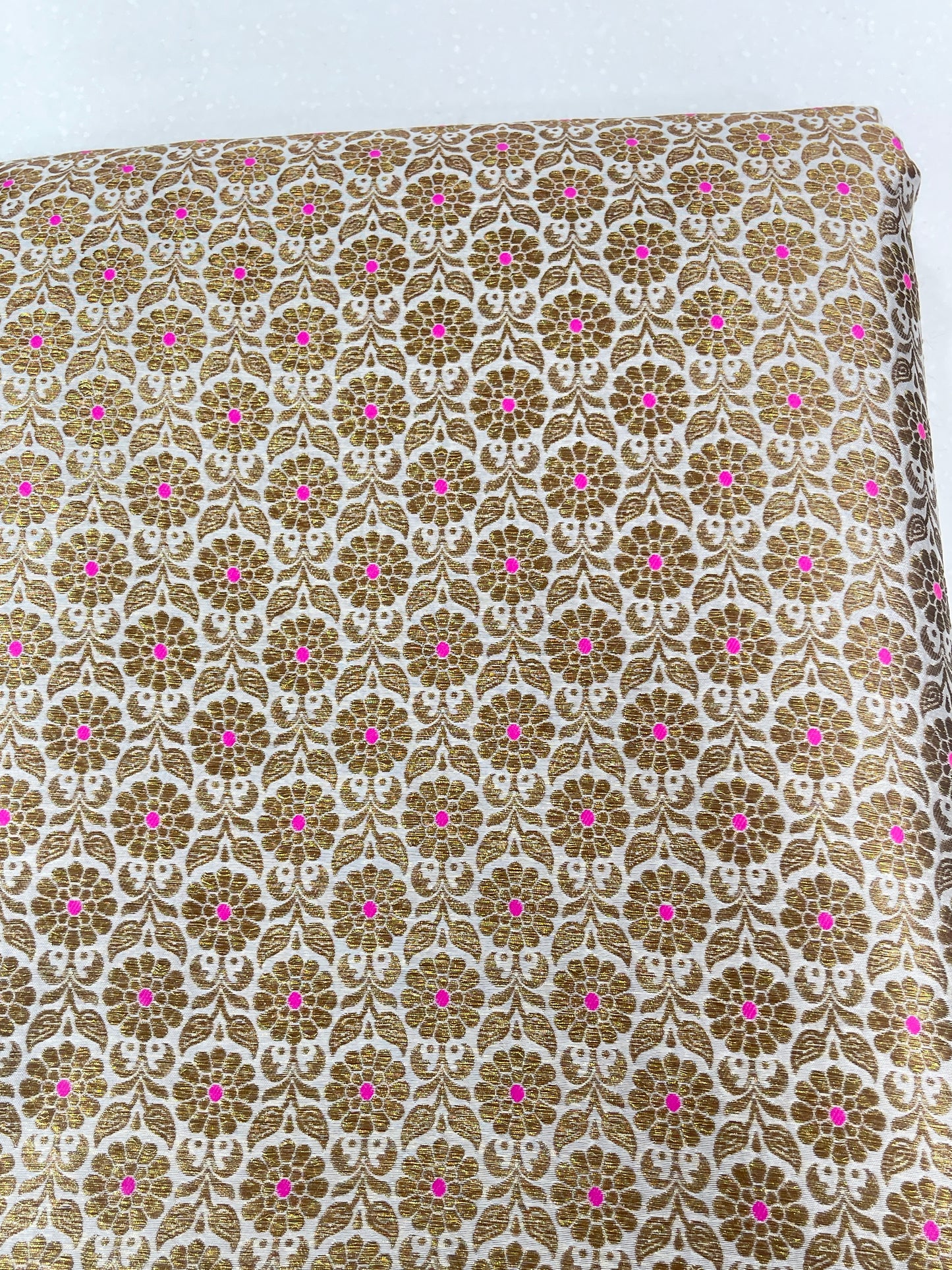 Pure Silk Brocade Fabric with Gold Zari Floral Motifs