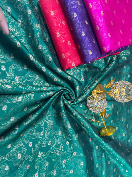 Pure Silk Brocade Fabric with Traditional Zari Motifs