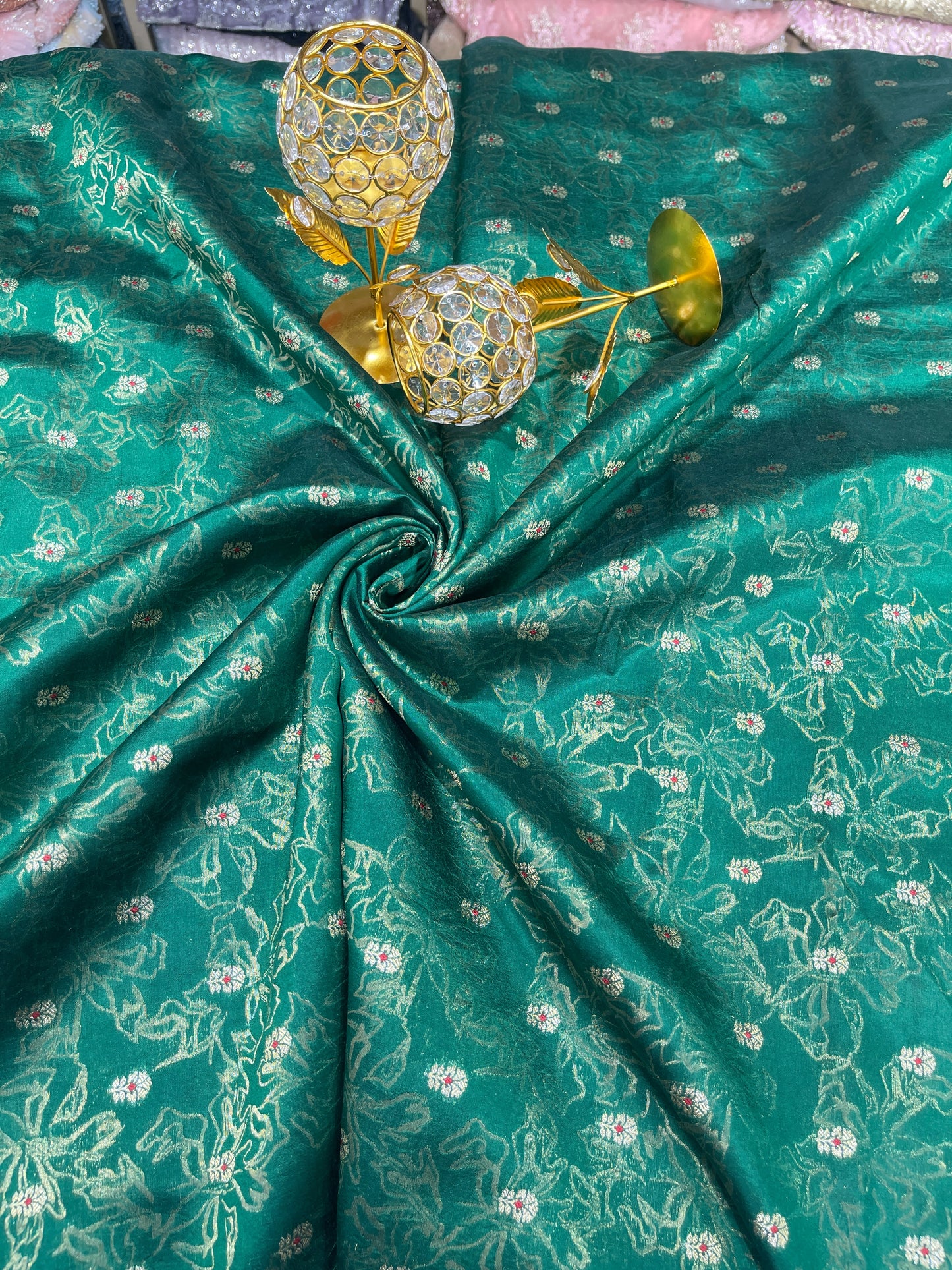 Pure Silk Brocade Fabric with Traditional Zari Motifs