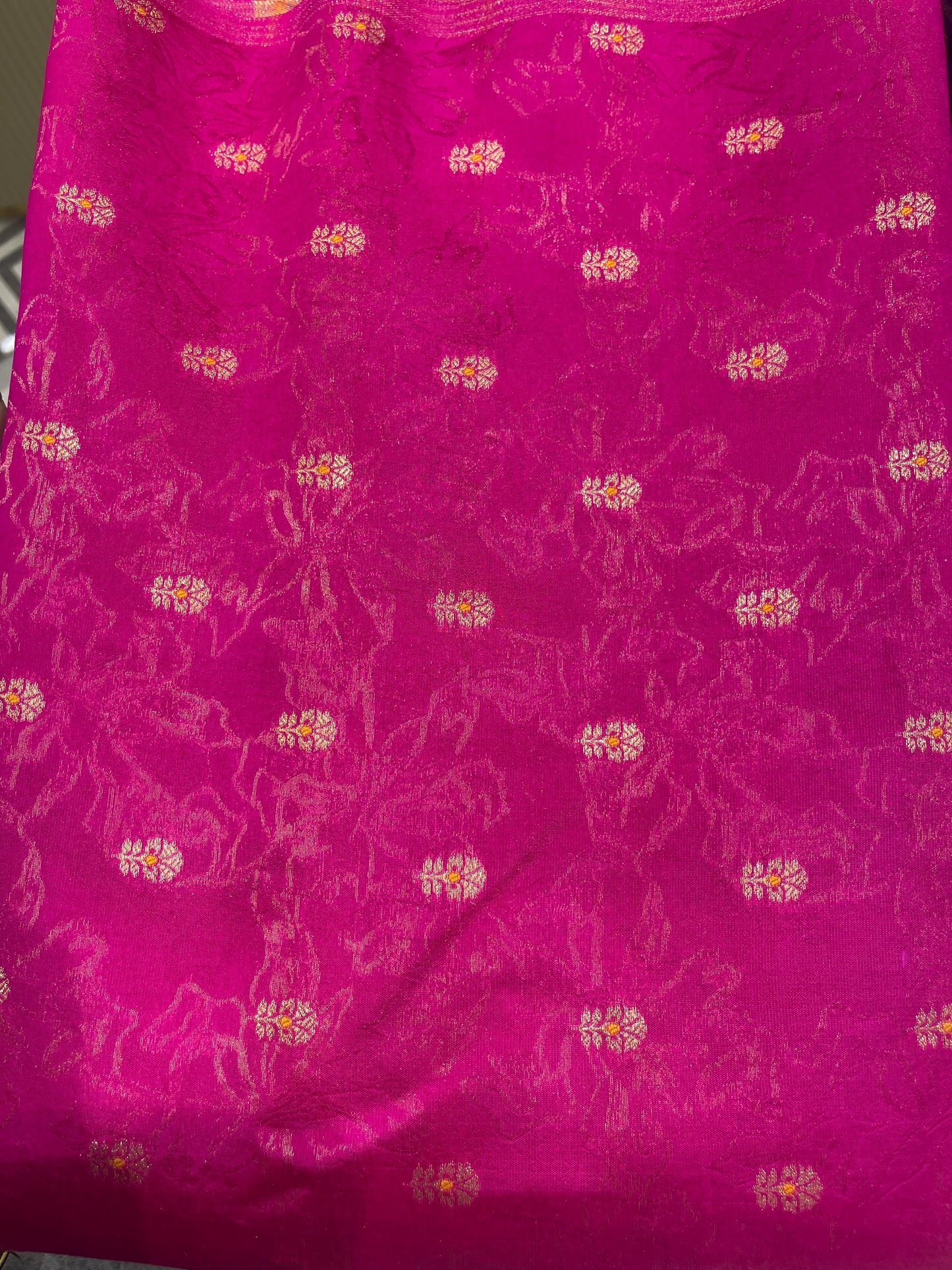 Pure Silk Brocade Fabric with Traditional Zari Motifs
