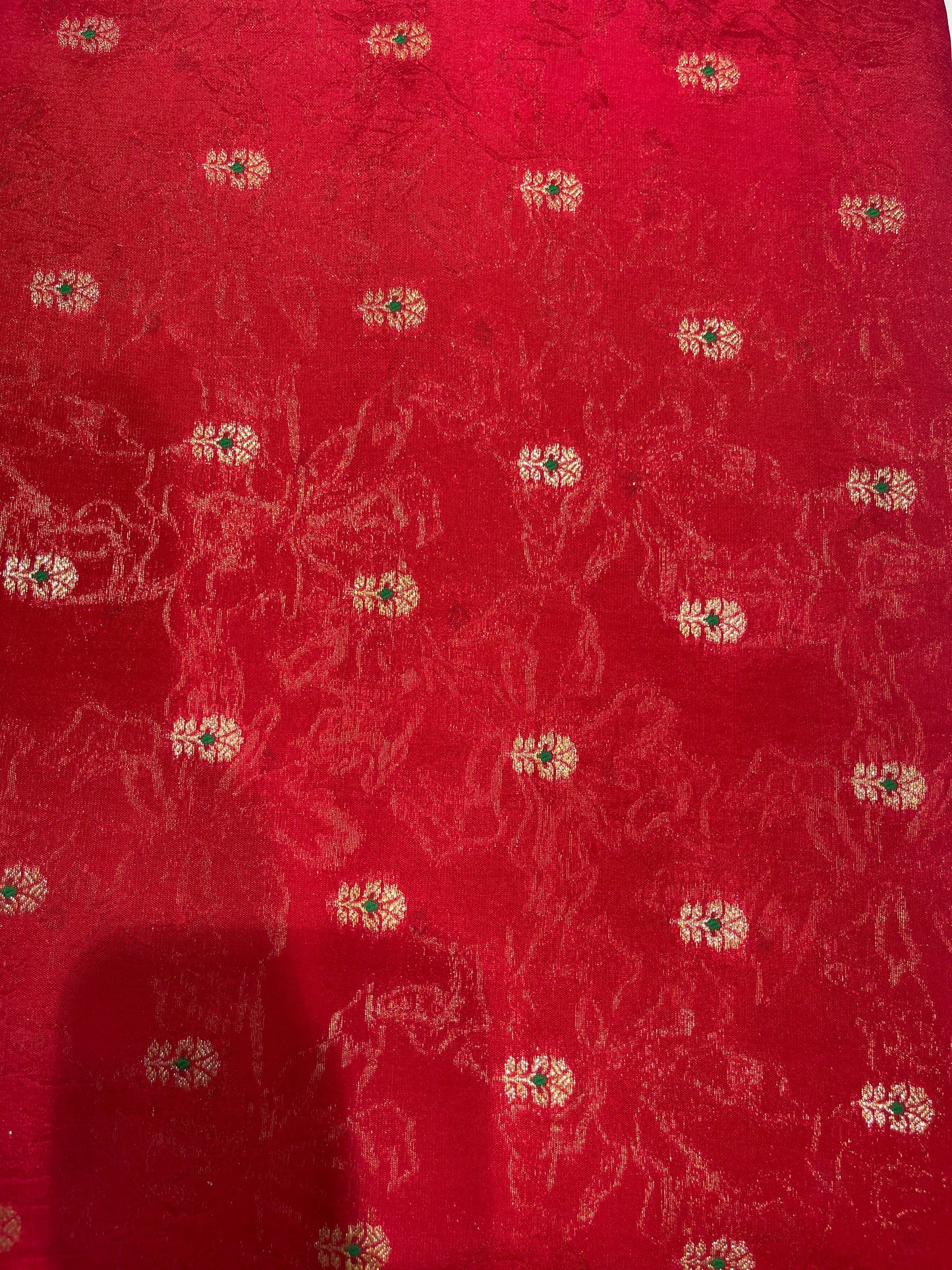 Pure Silk Brocade Fabric with Traditional Zari Motifs