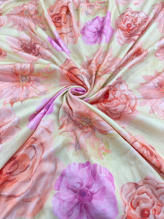 Pure Chanderi Floral Print Fabric – Pastel Designer Wear Material