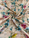 Pure Chanderi Digital Print Fabric – Bird & Floral Motif on Soft Beige Base