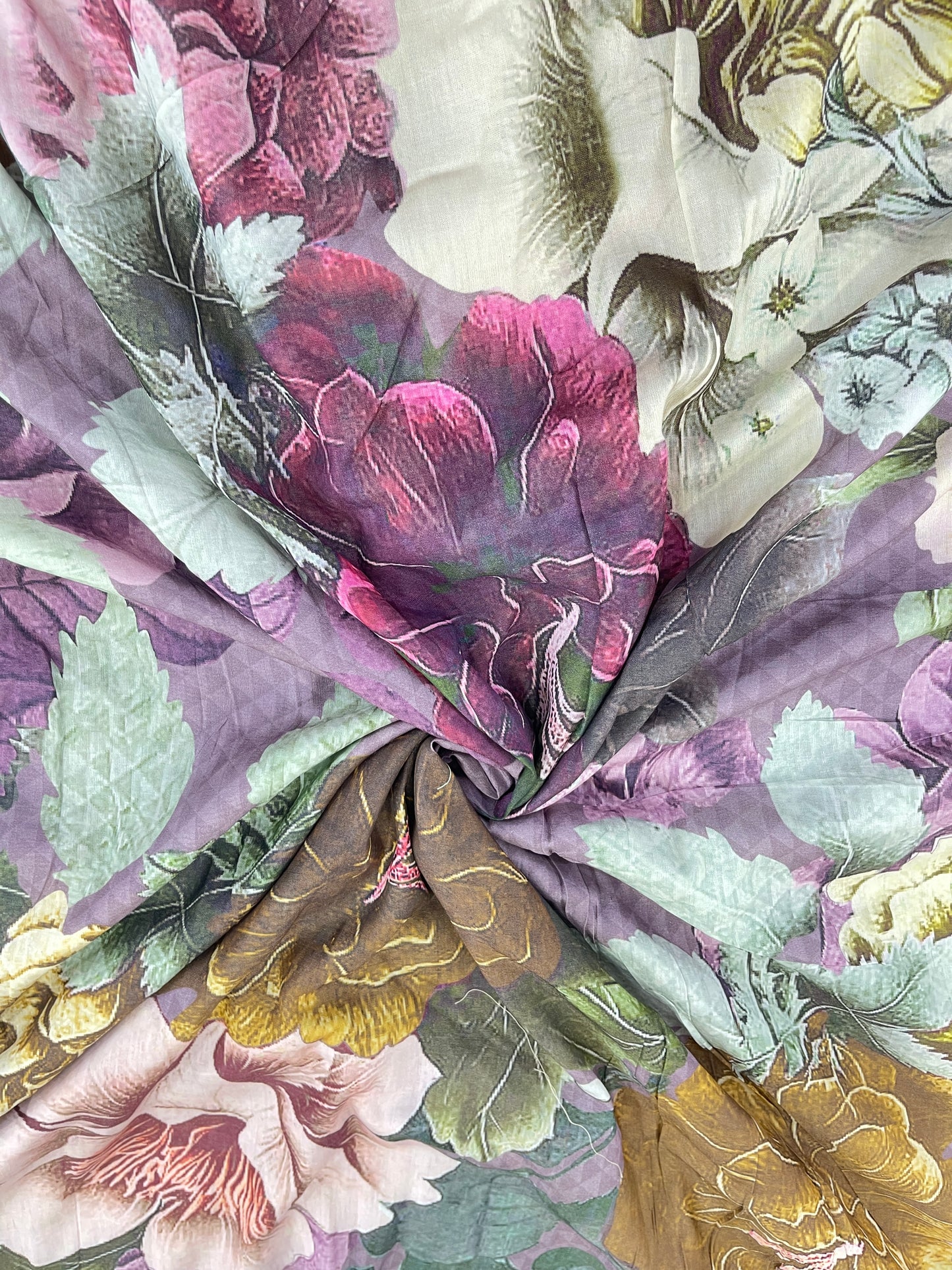 Pure Chanderi Floral Digital Print Fabric – Lightweight & Elegant