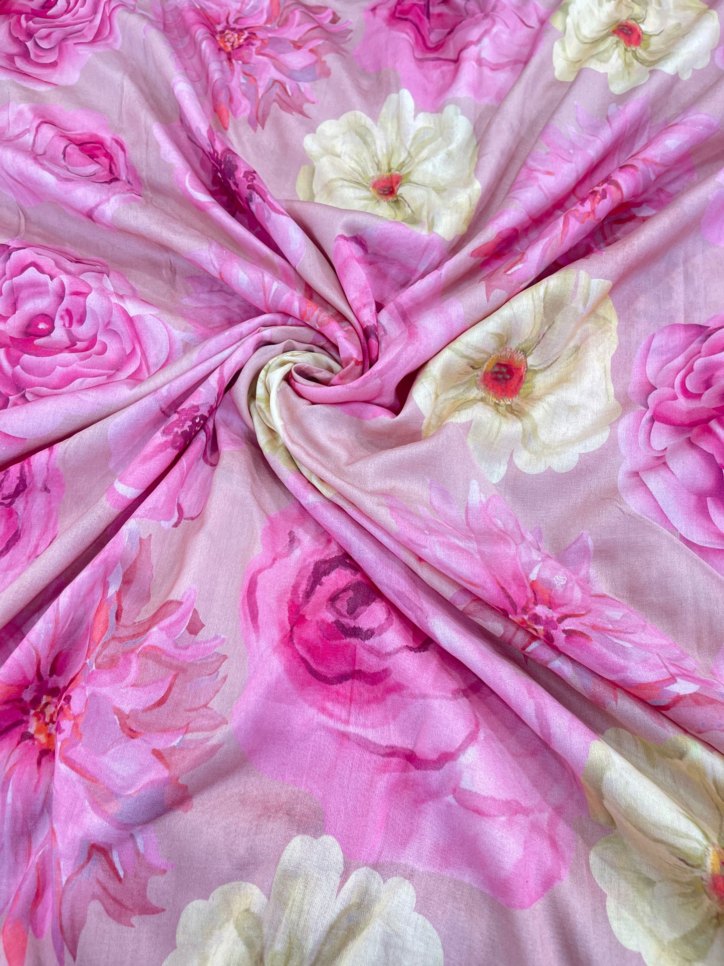 Pure Chanderi Floral Print Fabric – Soft Pink Designer Material