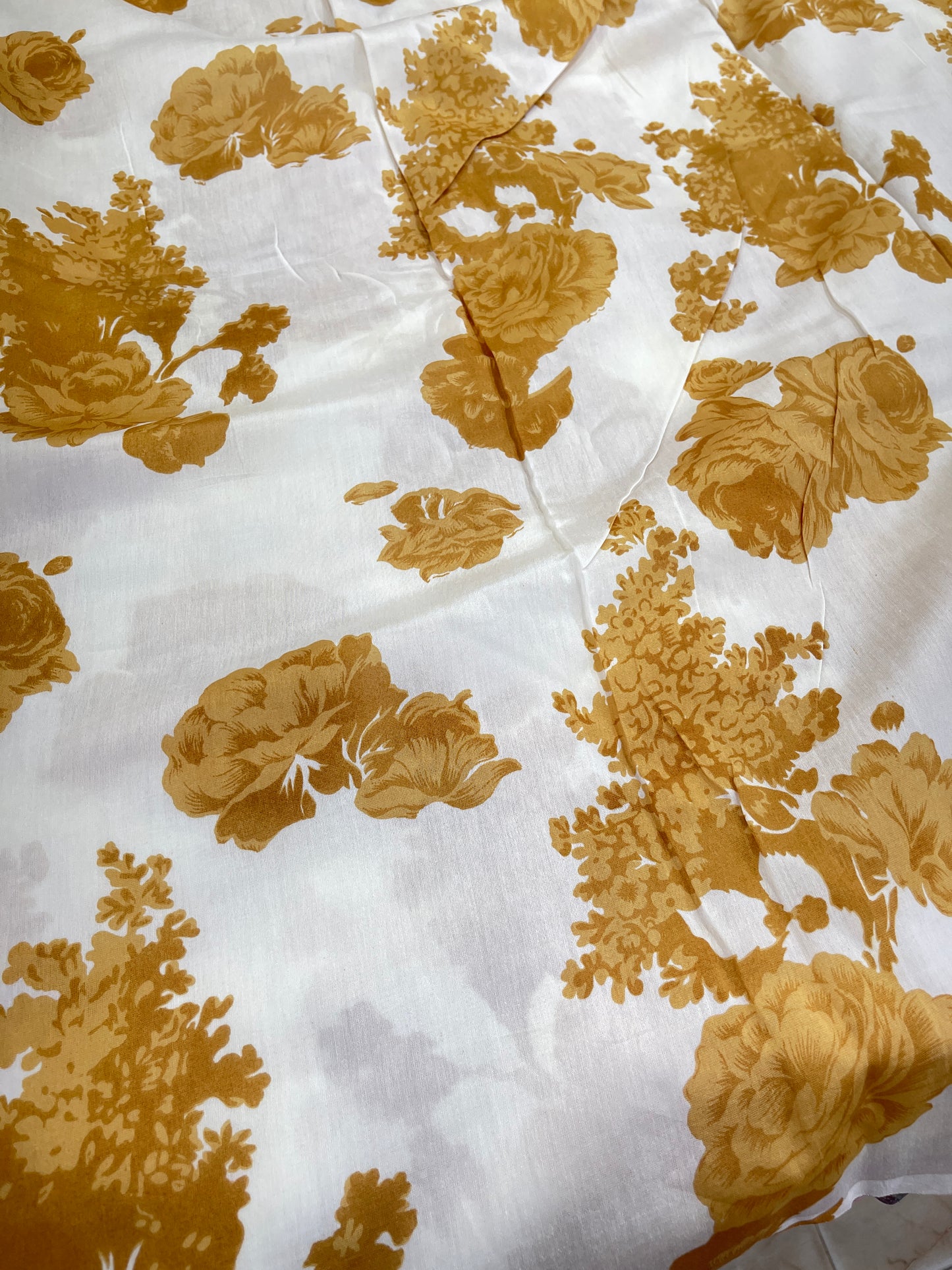 Pure Chanderi Floral Print Fabric – Ivory & Mustard Designer Material