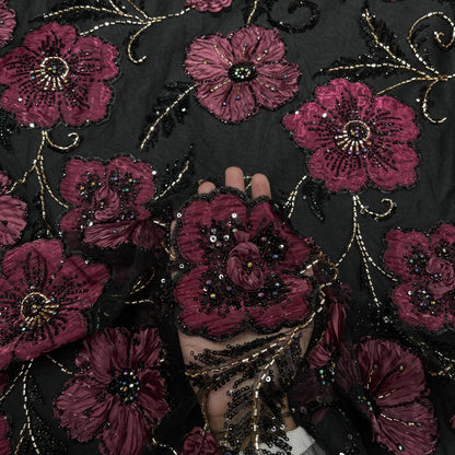 Luxury Floral Sequin & Beaded Embroidered Sheer Fabric – Designer Net