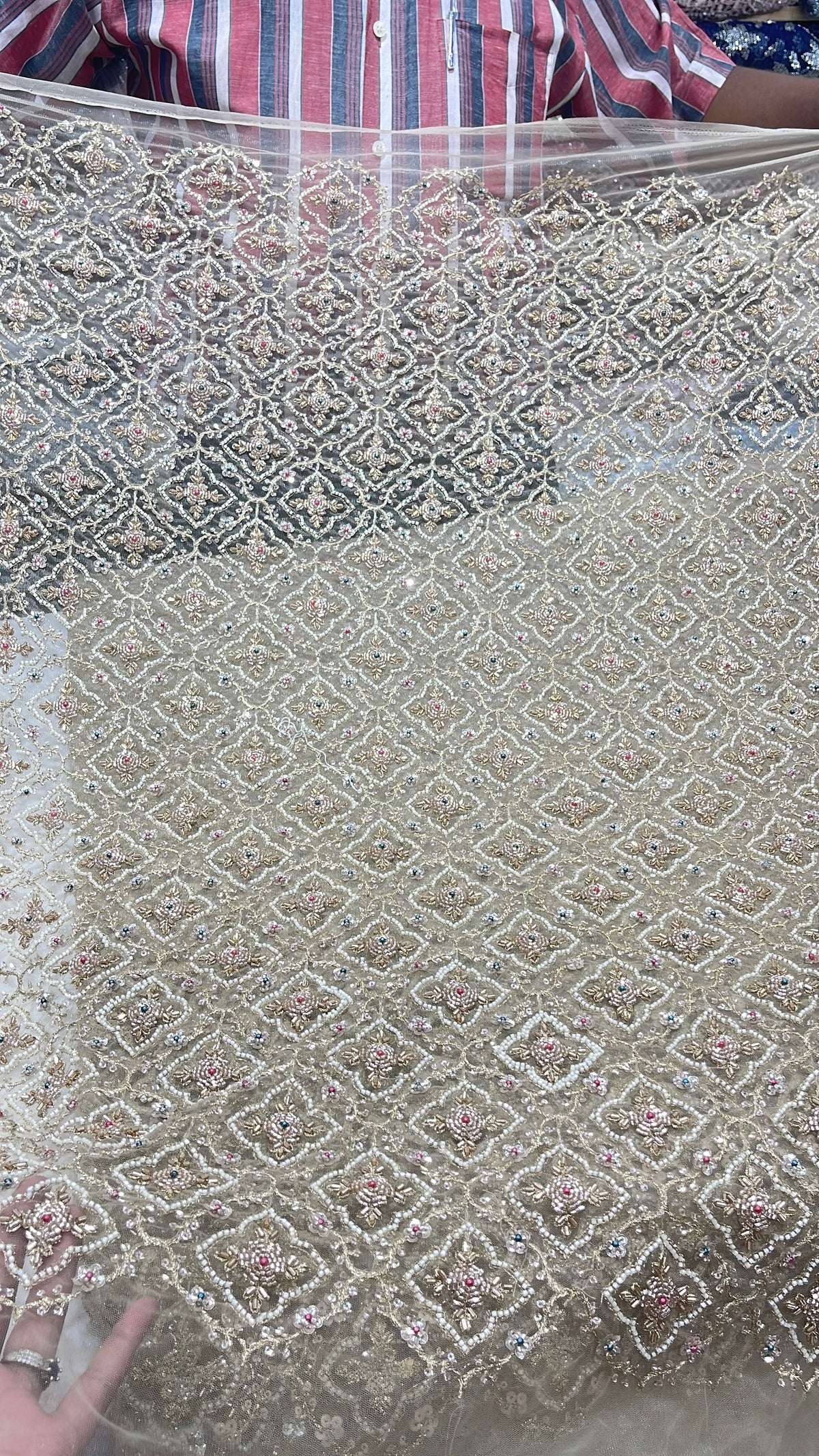 Premium Embroidered Net Fabric with Sequin & Bead Work