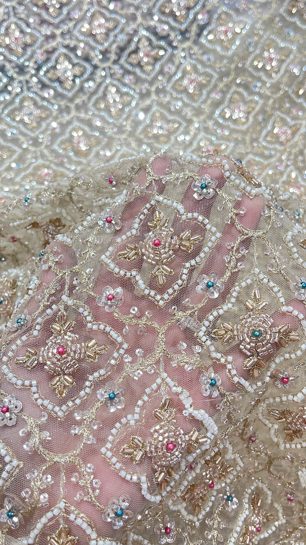 Premium Embroidered Net Fabric with Sequin & Bead Work
