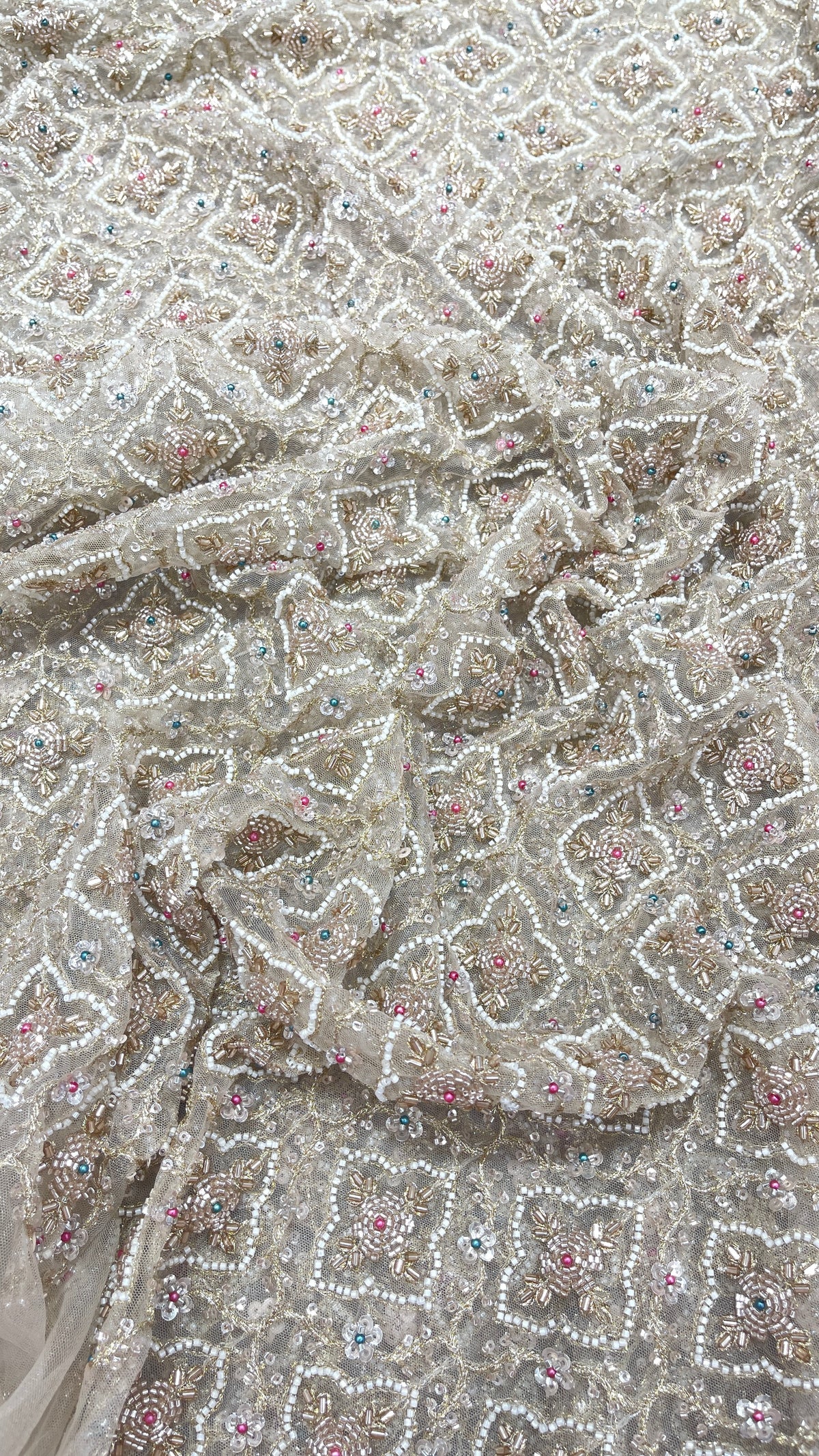 Premium Embroidered Net Fabric with Sequin & Bead Work