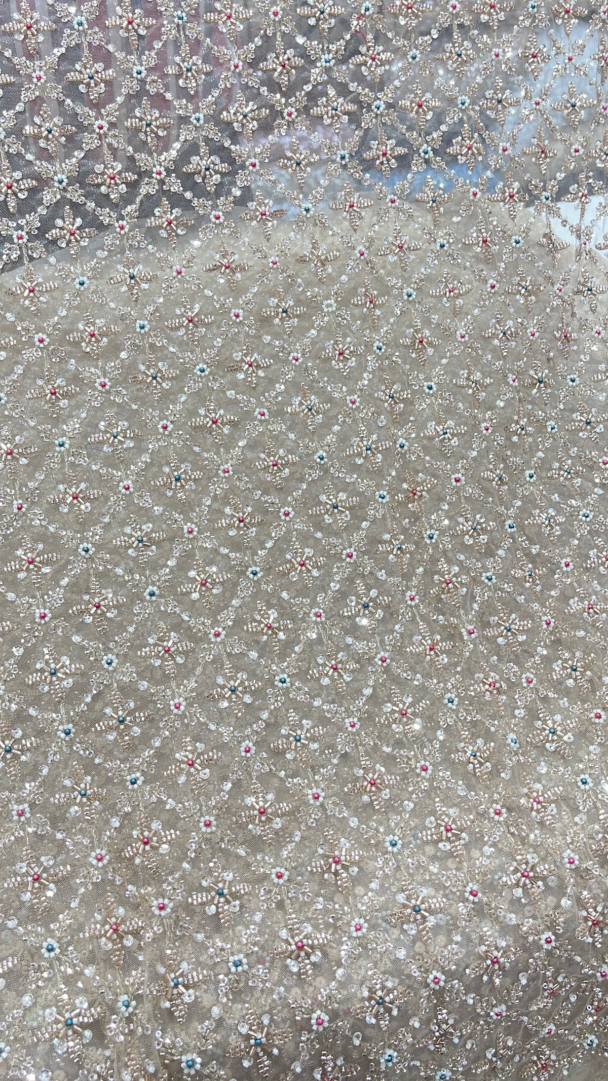 Premium Silver Floral Sequin Embroidered Net Fabric