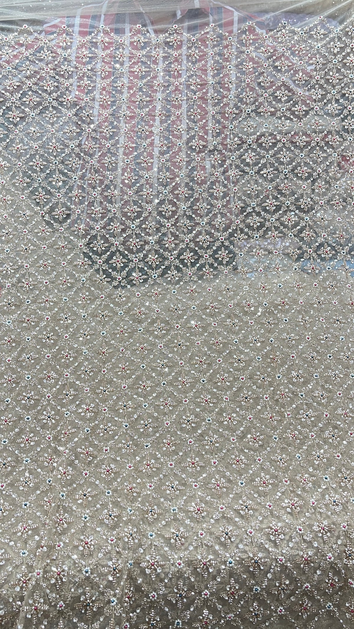 Premium Silver Floral Sequin Embroidered Net Fabric
