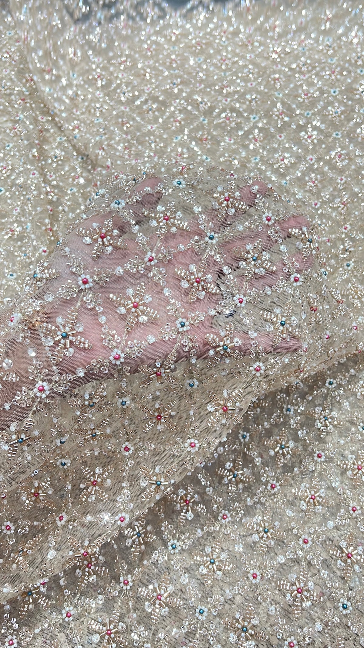 Premium Silver Floral Sequin Embroidered Net Fabric