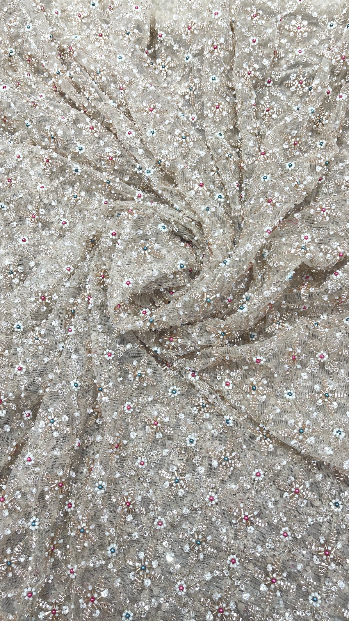 Premium Silver Floral Sequin Embroidered Net Fabric