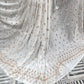White Sheer Net Fabric with Gold & Silver Embroidery & Sequin Border