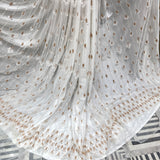 White Sheer Net Fabric with Gold & Silver Embroidery & Sequin Border