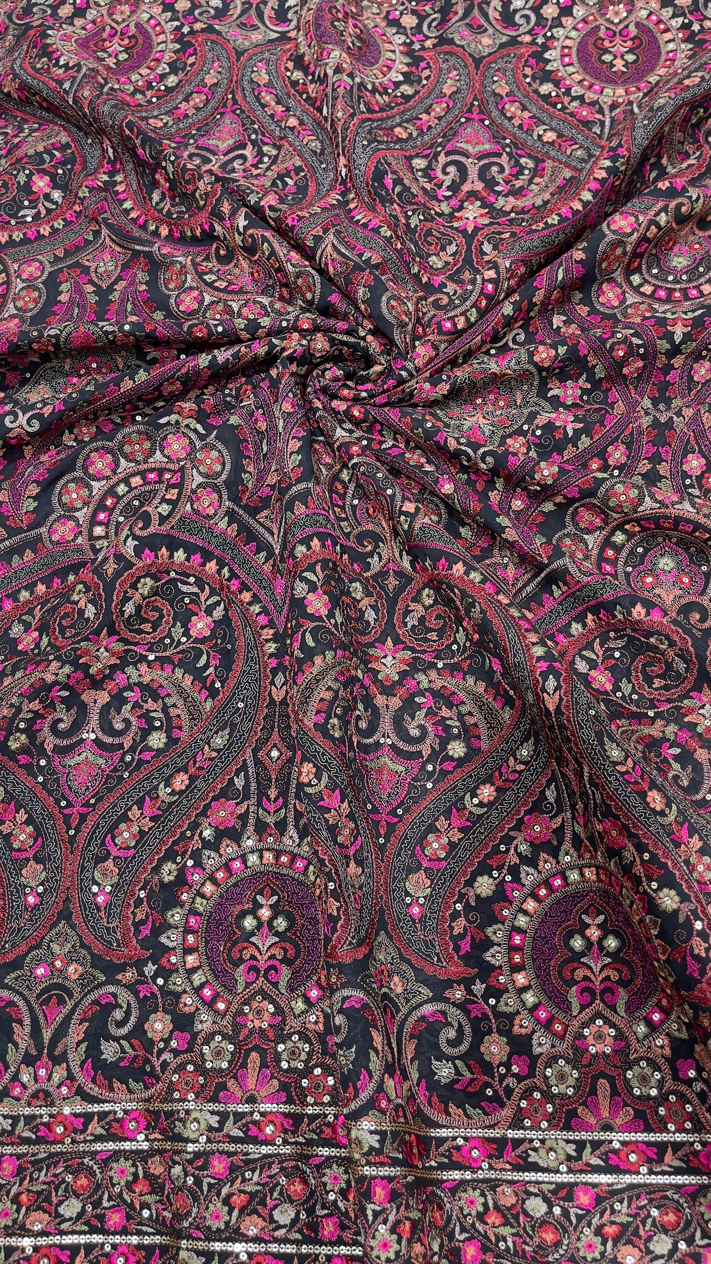 Georgette Kashmiri Embroidery Fabric for Men’s Kurta – Premium Ethnic Wear